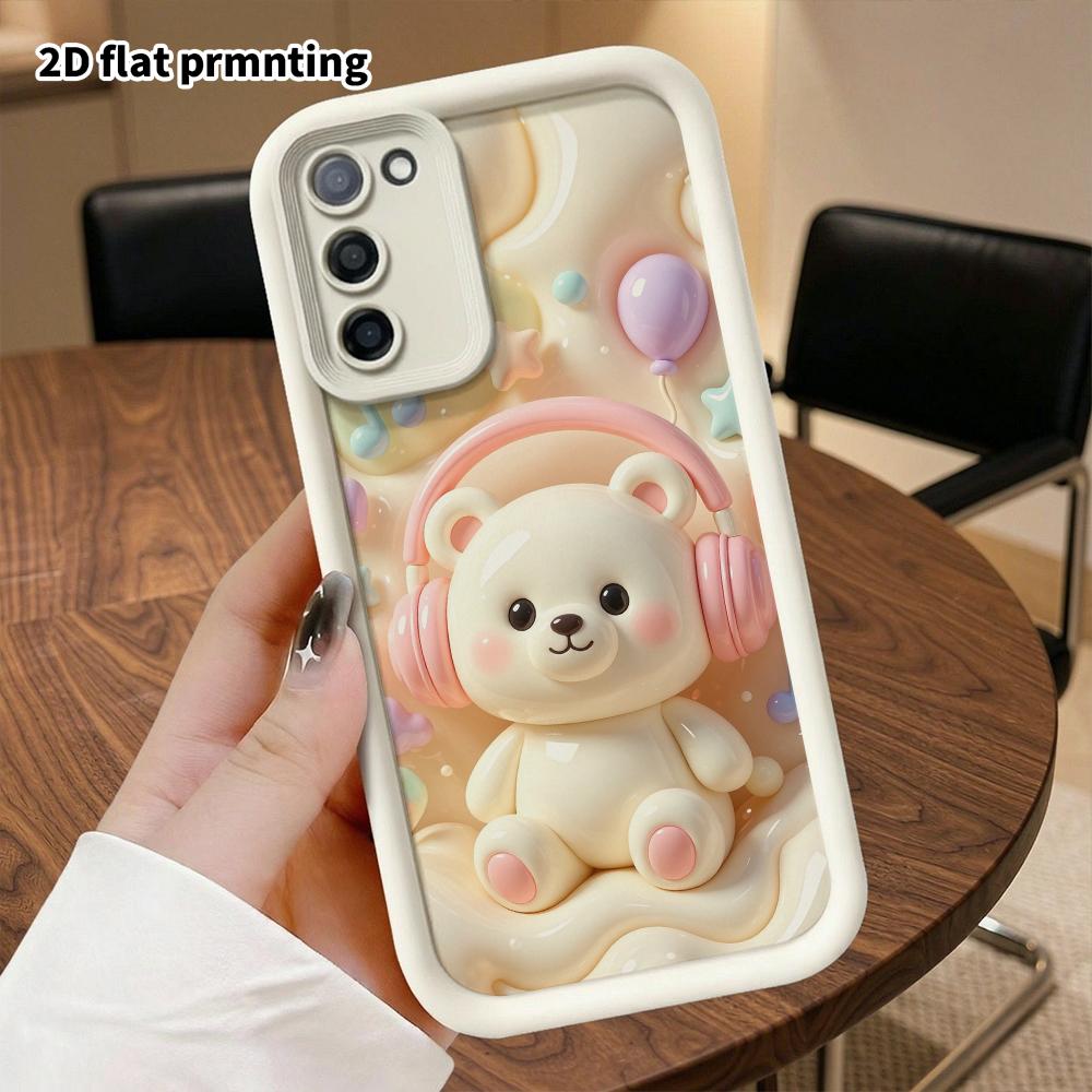 Phone Case: 2D flat, suitable for Samsung Galaxy A34 A35 M05 M06 S20 S22 S21 FE Plus 5G protective case, little white bear with headphones, perfect Ch