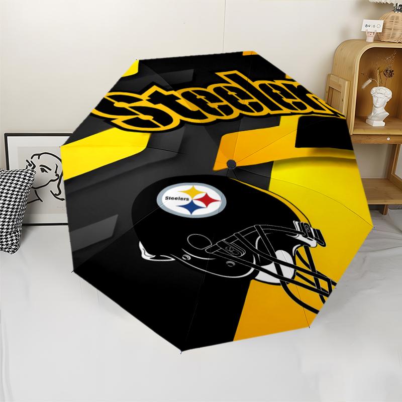 Pittsburgh Steelers Print Automatic Umbrella, 8 Rib Iron Frame, Plastic Handle, Suitable for Outdoor Travel &Daily , Ideal Gift