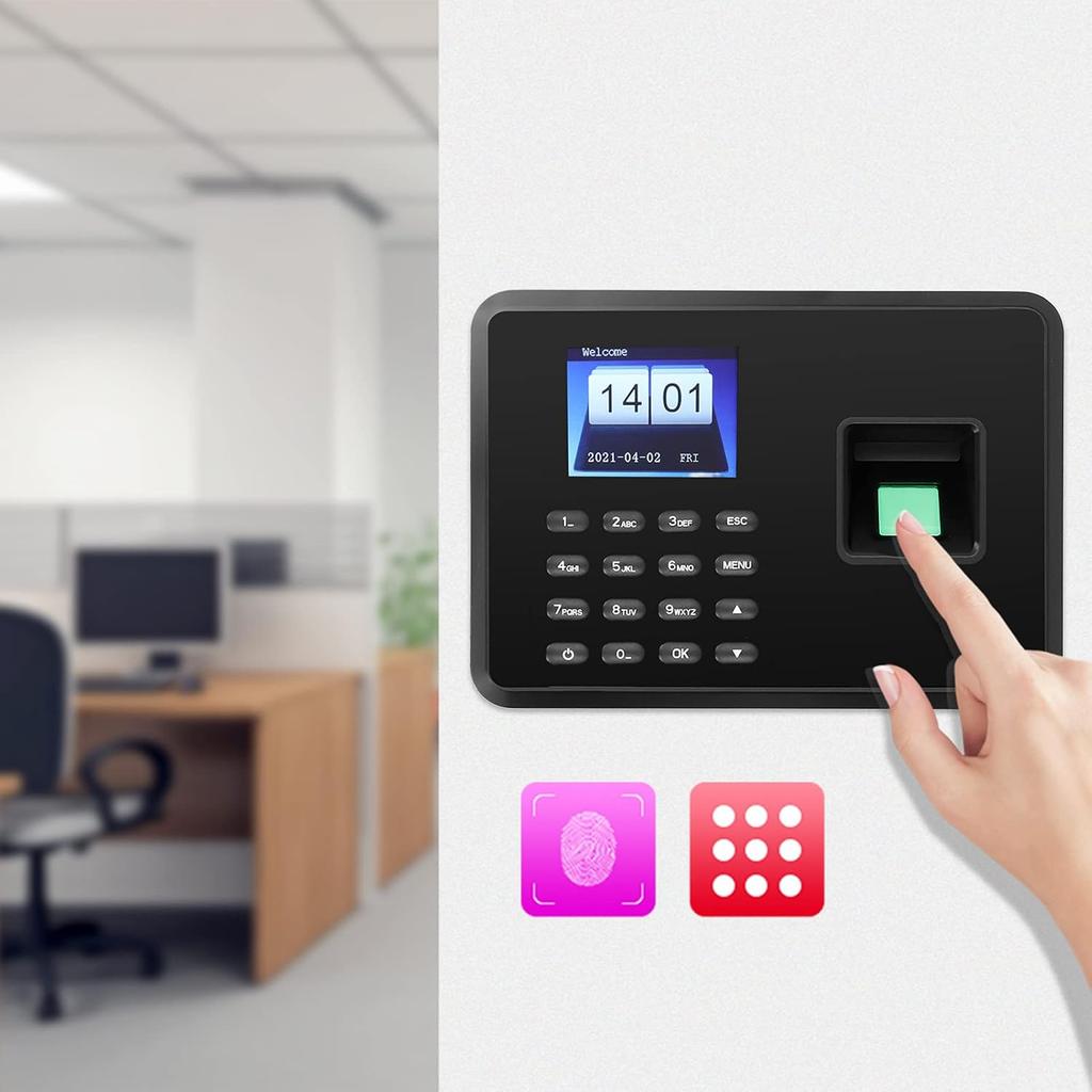 Anwesenheitsmaschine, 2,4-Zoll-Anwesenheitsmaschine Fingerabdruck Biometrisch TFT Farbe, Stechuhr für Mitarbeiter Kleinunternehmen(US-Schwarz)