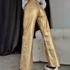 Spring/Autumn Pocket Loose Wide Leg Retro Straight Leg Gold Silver Pants Women's Trousers