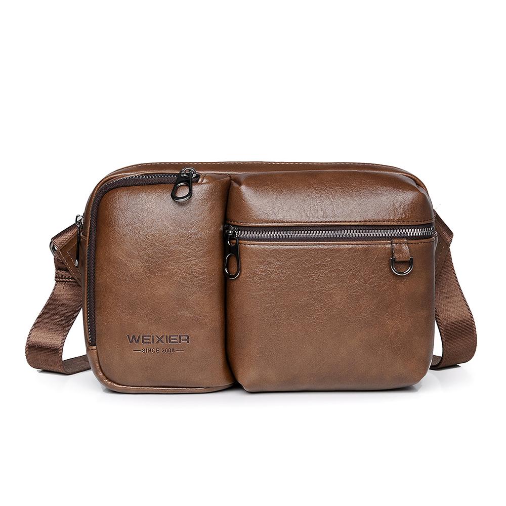 

WEIXIER Мужская кожаная сумка через плечо, водонепроницаемая сумка-мессенджер, портфель, сумка-саквояж, повседневная дорожная сумка коричневый