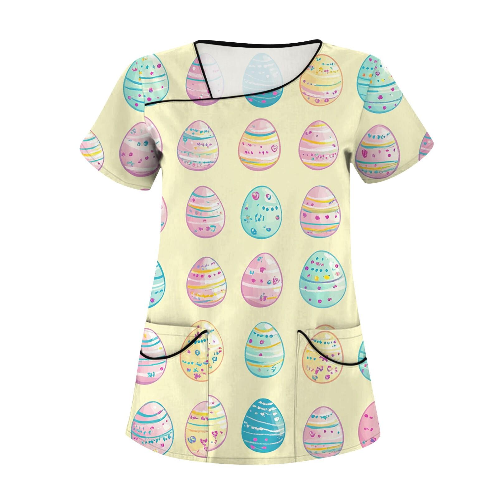 

Женская повседневная рабочая одежда с короткими рукавами и наклонным воротником с принтом и двойными карманами L