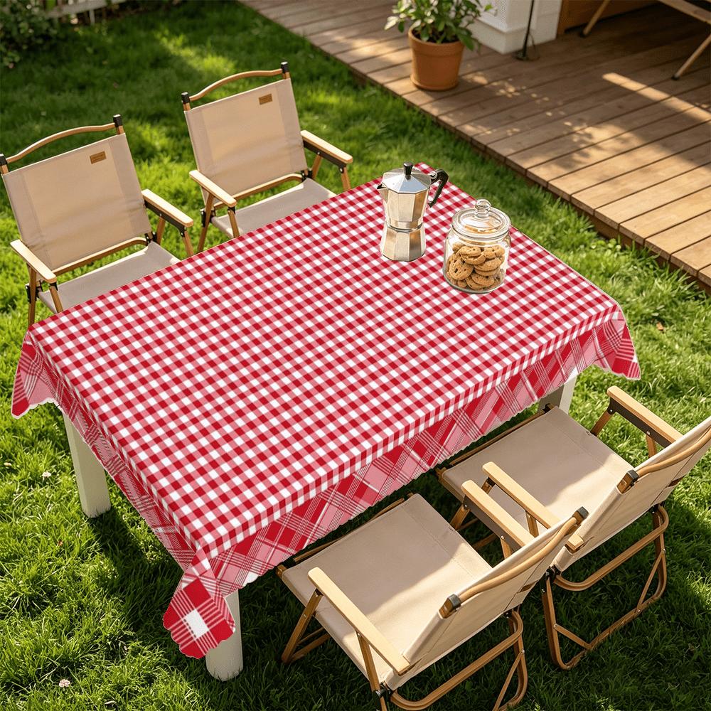1pc Classic Red and White Checkered Tablecloth, Durable Polyester, Rustic Red and White Plaid Print Pattern, Suitable for Indoor/Outdoor Picnics, Outd