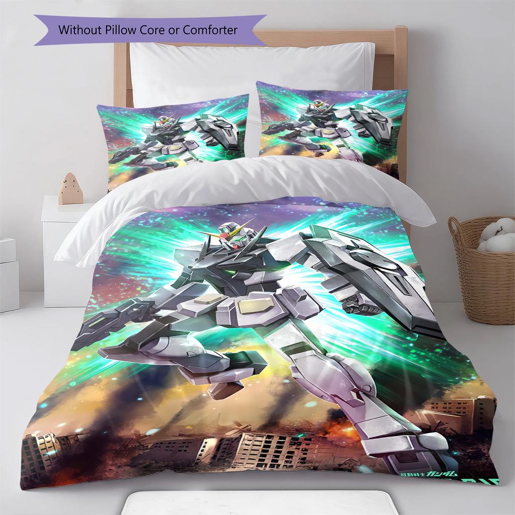 GUNDAM Pattern Bedding Set Quilt Cover Pillowcase Home Decor Gift (1 * duvet cover + 2 * pillowcase, without core)