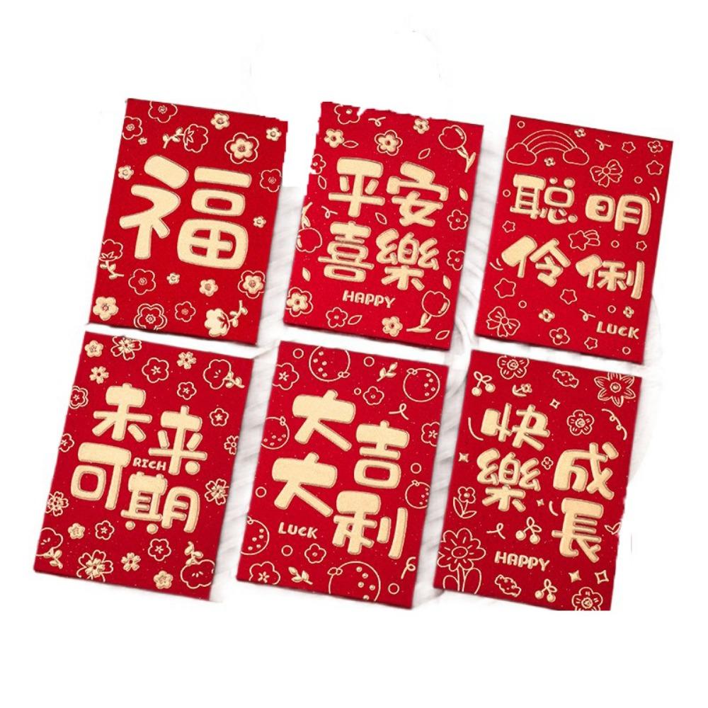 6Pcs Cute Lucky Red Pocket Cartooon New Year Red Packet Red Envelope Bag  Blessing Gift