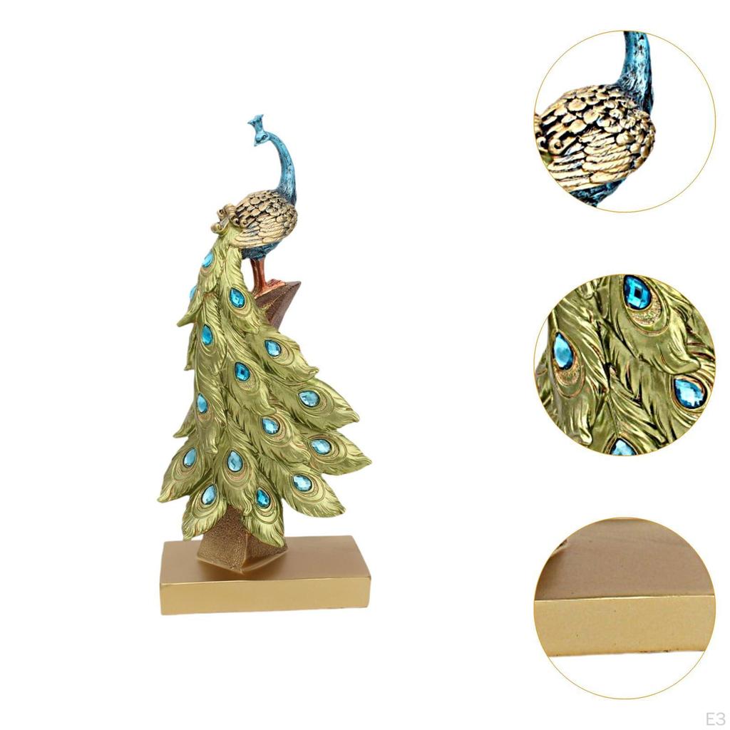 Artistic Peacock Sculpture in Resin for Cabinet and Tabletop Arrangement
