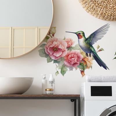 Pink Flower Bird Glass Cabinet Window Door Post Home Background Beautification Decorative Wall Stickers