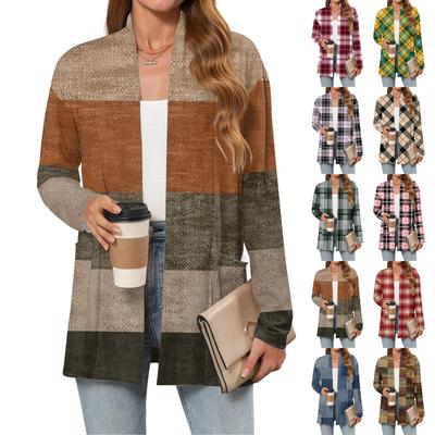 Damen Weihnachten Bedruckter Leichter Cardigan Langärmlig Lässig Locker Dünne Passform Mit Taschen Cardigan Jacke