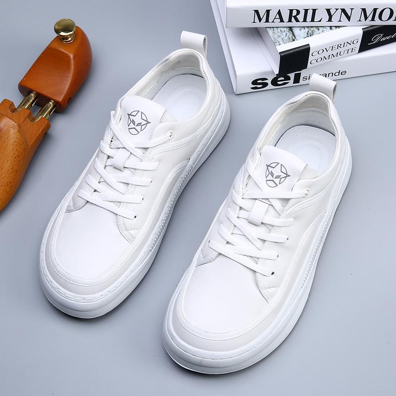 European station tide shoes spring and summer leather breathable little white shoes men's wide-headed board shoes crooked head platform casual shoes m