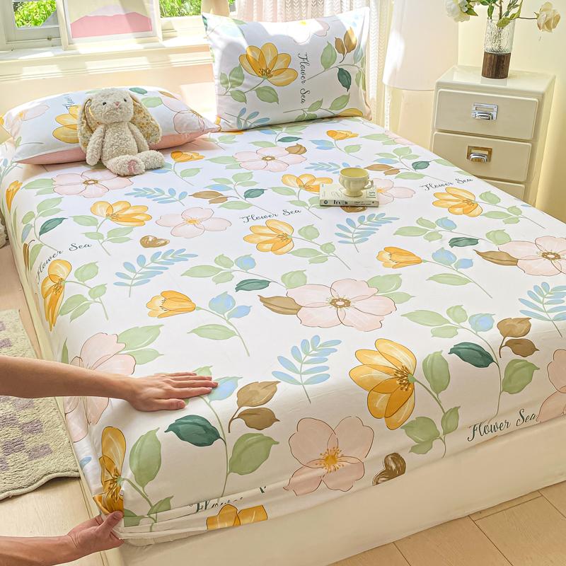 100% Cotton Bed Sheets Flower Printed Fitted Bed Sheet On Elastic Single/Queen/King Pure Cotton Bedsheets Sabanas Matrimoniales