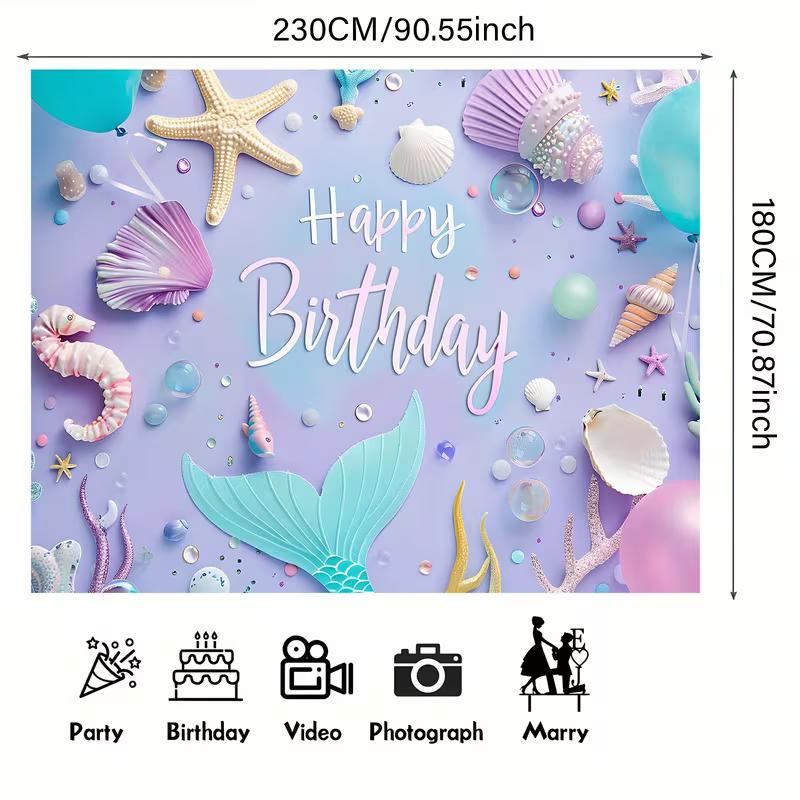 2D Printing Pastel Mermaid Backdrop, Underwater Sea Theme Birthday Party Background