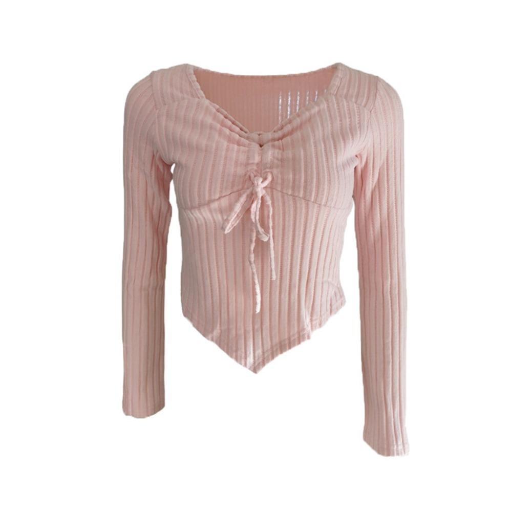 Women s Sweetheart Neck Long Sleeve Ribbed Crop Top Slim Fit Elegant Blouse S
