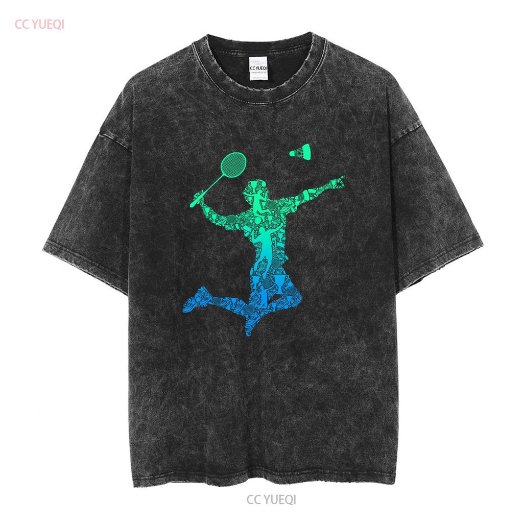 Badminton Player Shuttlecock Boys Kids Men Youth T shirt vintage Washed Unisex designer clothes Casual Stylish