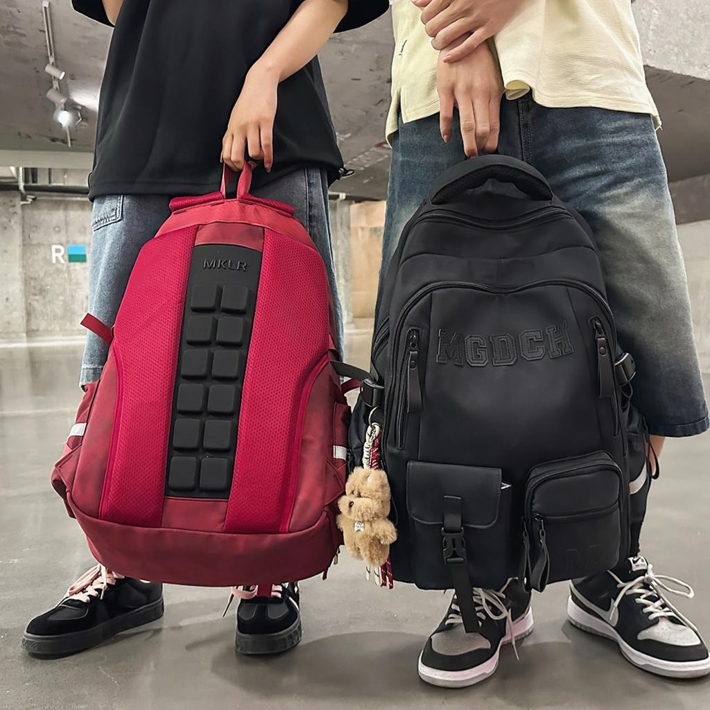 Schoolbag New Men's Backpack, Korean Style INS Workwear Trendy Backpack, Large Capacity Air Cushion Backpack for Middle and High School Students