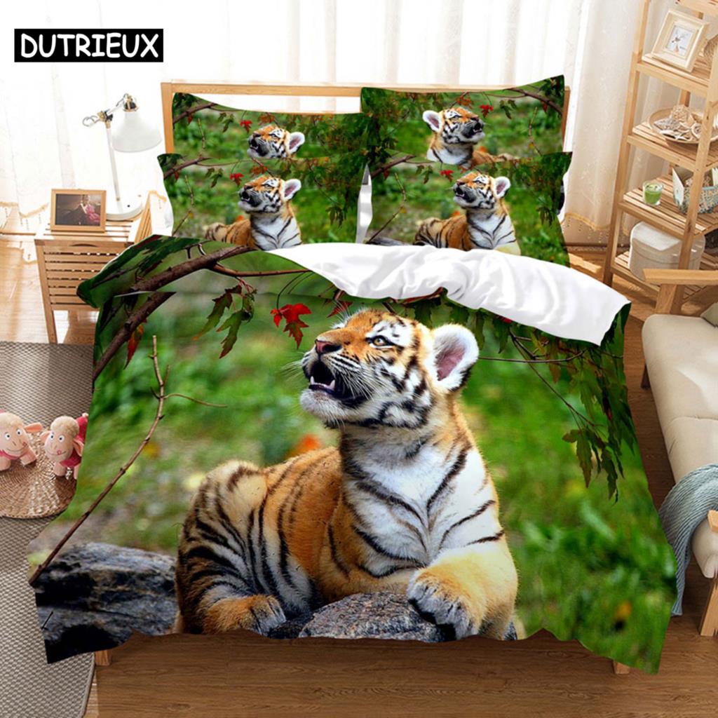 Tiger Duvet Cover Set King Size 230x260 Double Bed Single Queen Full Animal Quilt Case Linen 3D Pillowcase Twin Bedding Sets