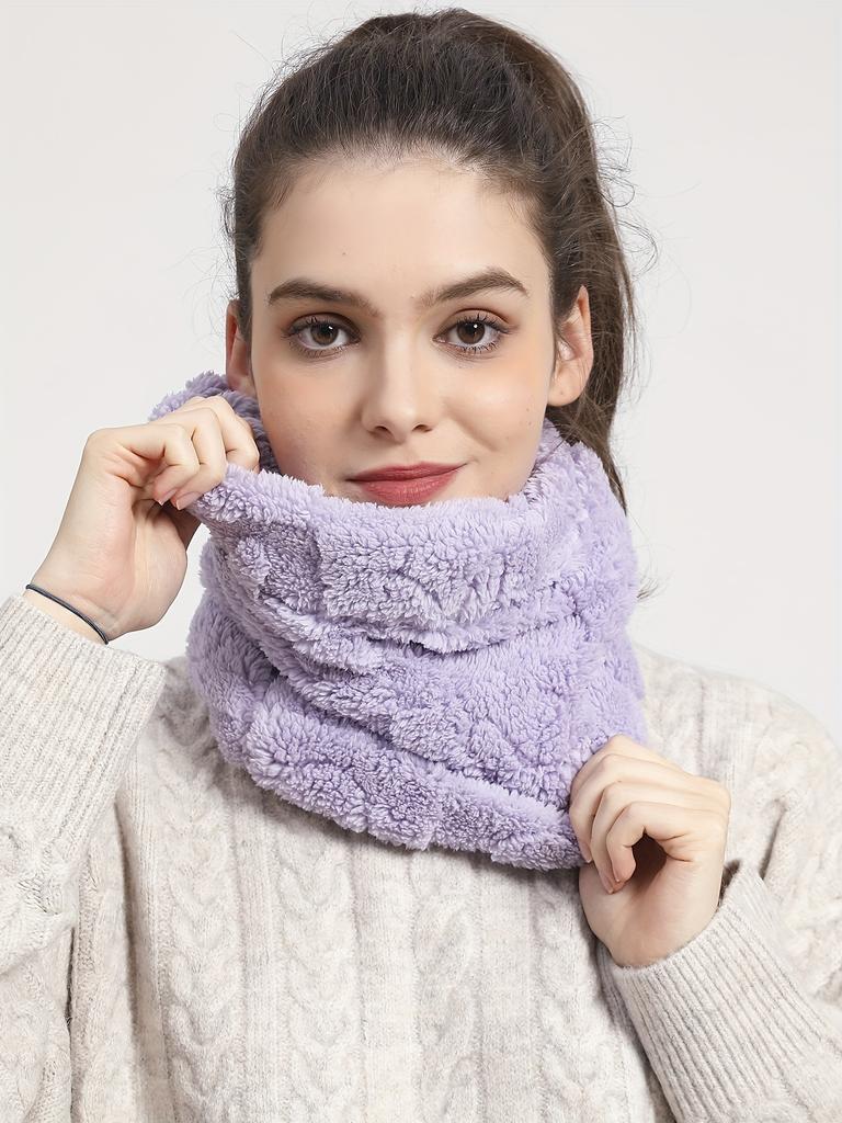 Faux Fur Plush Infinity Scarf Solid Color Soft Neck Gaiter Cute Plain Coldproof Neck Warmer Ski Mask For Women Daily Uses Winter Outdoor