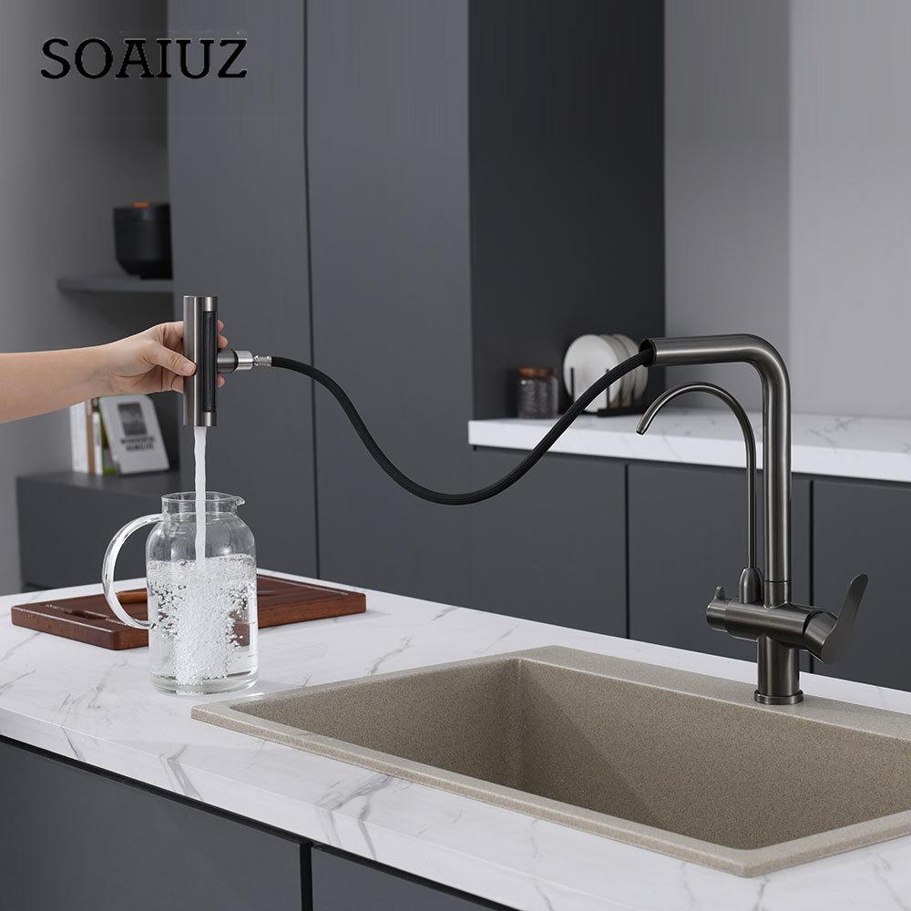 Waterfall Faucet Multi-functional 4 Modes Pure Hot Cold Water Kitchen Faucet Sprayer Sink Wash Tap 360° Rotation