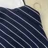 Womens 2026 Short Cropped Blazer With Silk Lining Navy Striped Wool Blend Notched Collar Single-Breasted Button Front