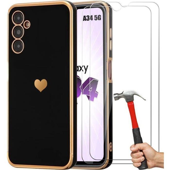 Coque de protection - BOOLING - Samsung Galaxy A34 5G - Silicone Noir - Antichoc - Motif Cœur