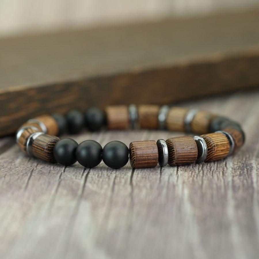 

Natural Wood Black Hematite Beaded Bracelet Men Elastic Stretch Bangle Vintage Casual Stackable Wristband Jewelry For Male Joias 19-20cm(7.5-7.9inch)