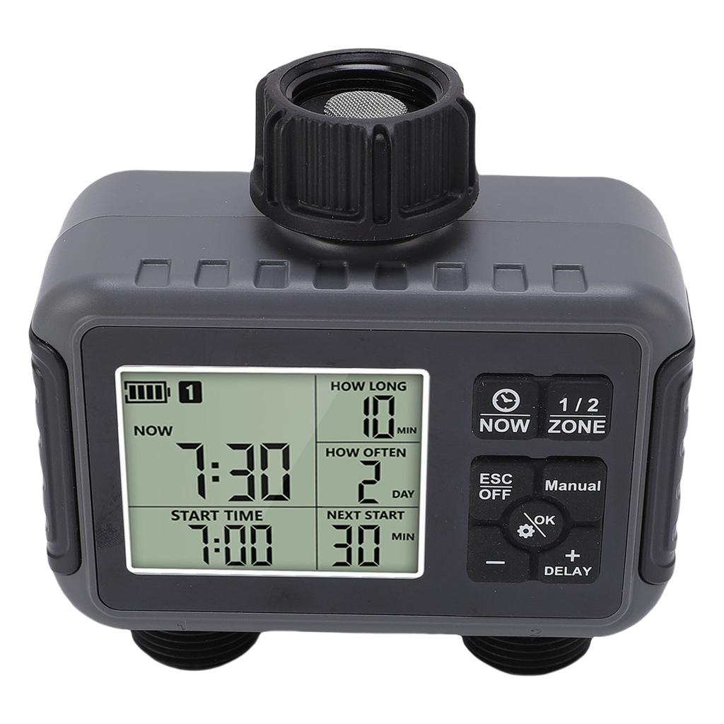 Automatic Irrigation Timer LCD Display 3/4-1/2 Inch Faucet 2 Zone Watering Timer for Outdoor Garden