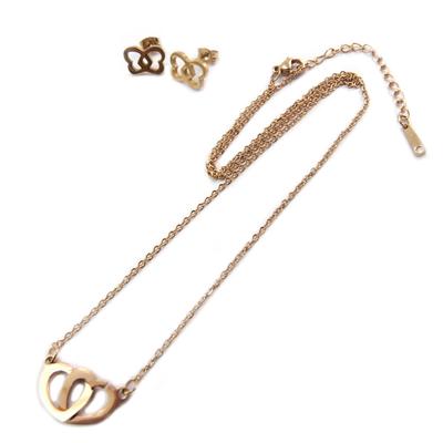 [P4898] - Σετ κολιέ + σκουλαρίκια από ατσάλι 'Love' ροζ χρυσό (gold pink)
