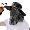 Men Fisherman Hat with Front Cover Large Brim Hollow Mesh Camouflage Print Anti-UV Sunlight Protection Quick Dry Great Breathability Outdoor Fishing
