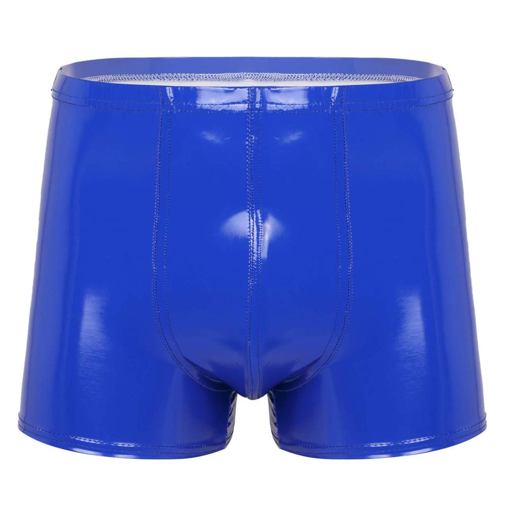 Mens Patent Leather Boxer Briefs Wet Look Shorts Elastic Waistband Bulge Pouch Design Clubwear