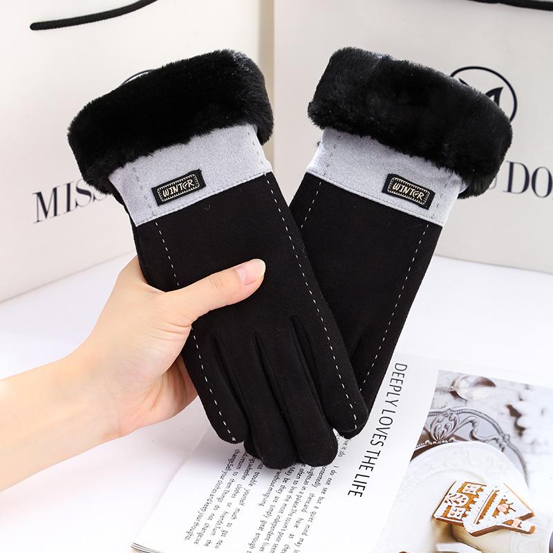 Перчатки женские немецкий бархат зимние сенсорный экран милые бархатные утолщенные пятипалые студенческие для езды теплые и морозостойкие корейская версия велосипедные One size fits all