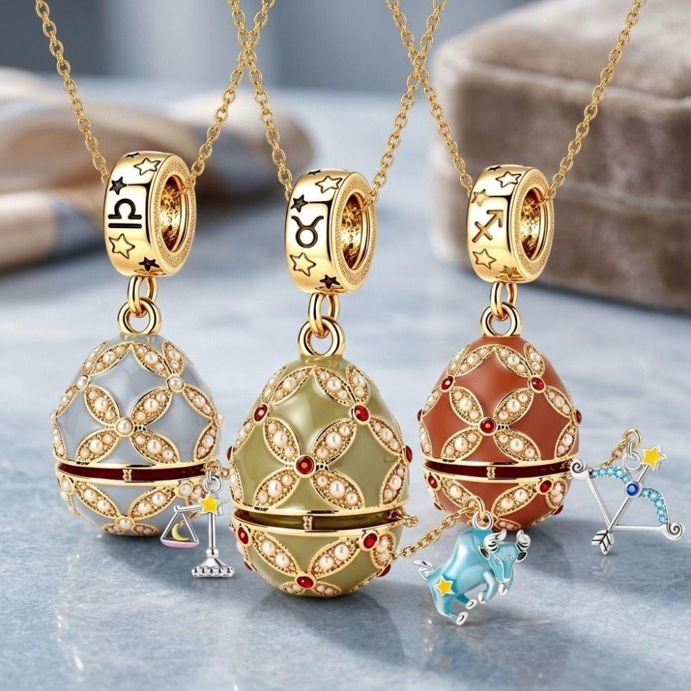 Hollow Locket Russian Egg Necklace New Chinese Style Openable Egg Pendant Women