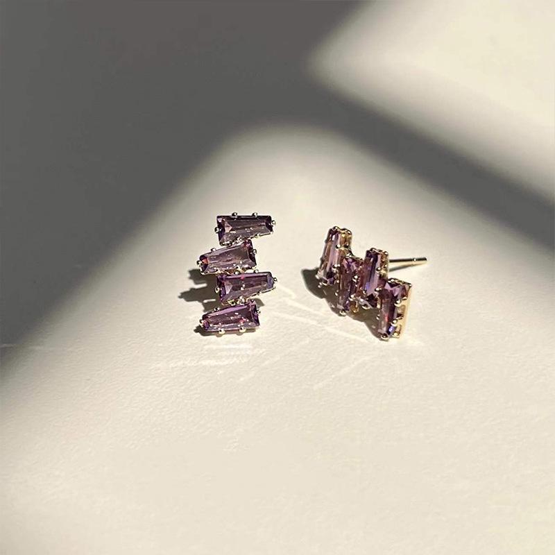 Purple Zircon French-Korean Minimalist Stud Earrings for Women