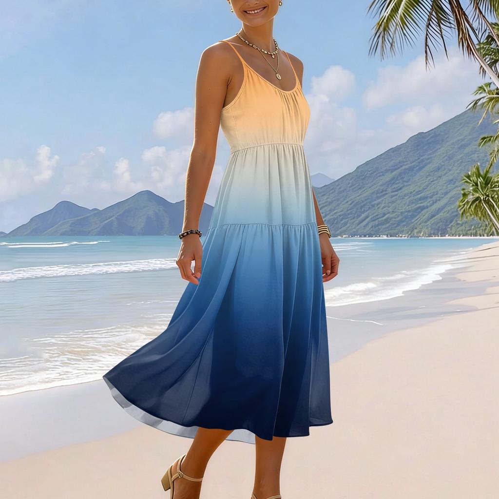 Rückenfreies Kleid Maxikleider Spaghettiträgerkleid Strandkleid Urlaubsoutfits Für Damen Ärmelloses Sommer-Stil