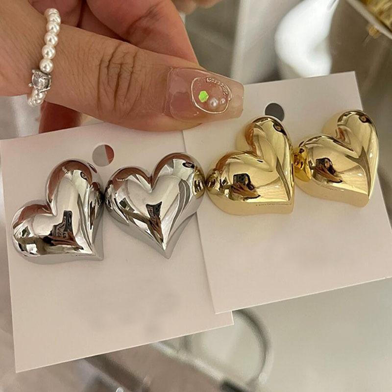 Minimalist Silver Color Smooth Love Heart Stud Earrings for Women Trendy Elegant Wedding Bride Jewelry Prevent Allergy