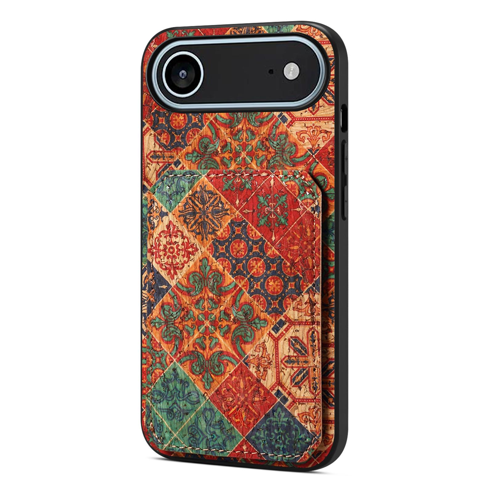 

For iPhone 17 Air Case with Card Holder Kickstand Flowers Design Leather Phone Cover Winter/Blue
