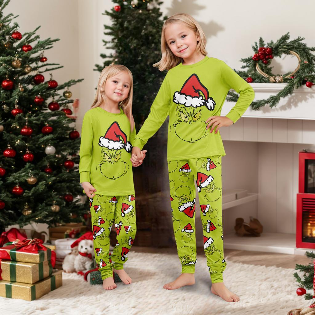Print Cute Family Set Pajamas, Home Clothes, Family Set Long Sleeve Top Pants Set