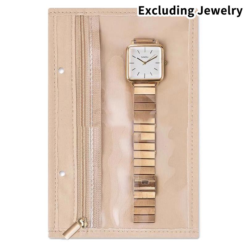 PU Skórzany Książka do Przechowywania Biżuterii Zamek Błyskawiczny Przezroczyste Kieszenie Pudełko do Pakowania Biżuterii Segregator do Przechowywania Naszyjników Produkt Ekspozycyjny dla Kobiet
