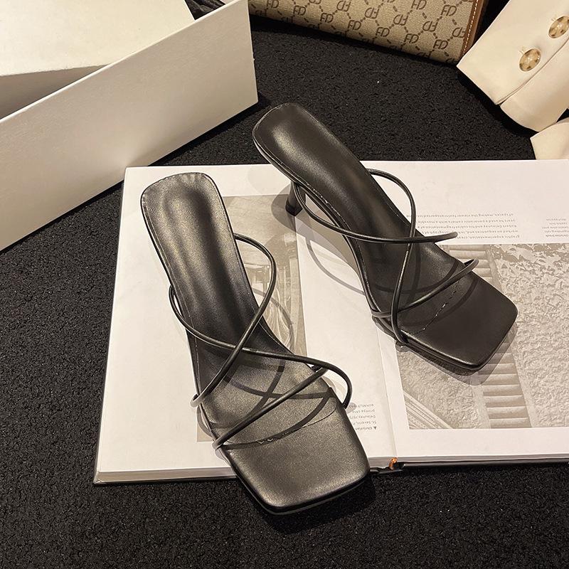 Silver stiletto high heels women's spring new versatile fashion outer wear open-toed niche sandals