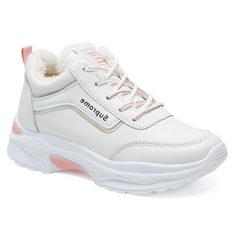 Cotton shoes 22 winter new sports shoes fleece thickened thermal casual shoes leather surface 35