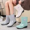 Rain Shoes Women's Medium Tube Half Tube Water Shoes Thickened Bottom Water Boots Rain Boots Female Zhe Xing Velvet Non-slip