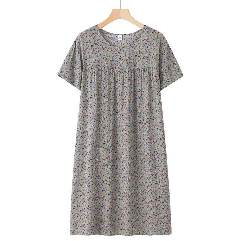 

Summer Cotton Silk Short-Sleeve Nightgown for Middle-Aged and Elderly Women – Lightweight, Loose-Fit Home Dress One Size (90-170 jin)