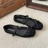 Scarpe Mary Jane a punta quadrata, bocca bassa, fondo piatto, con fiocco a rete e fibbia quadrata, scarpe singole, stile fata delicato