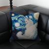 Van Gogh Starry Sky Kawaii Cat Cushion Cover Pillow Case Anti-Dustmite Invisible Zipper Silky Plush Cushion