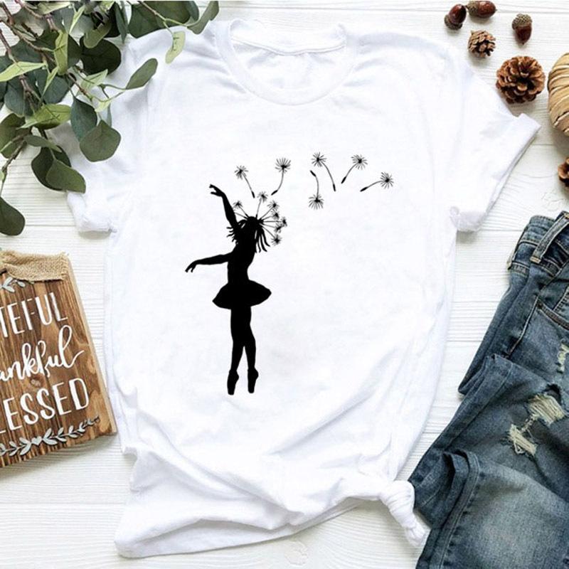 Women's dandelion floral print letter t-shirt - Trendy women's T-shirt with short sleeves Summer polyester fabric