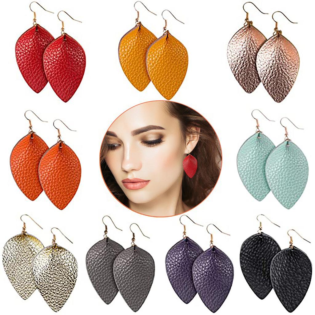 Leather Earrings Lightweight Teardrop EarringsHandmade Leaf Earrings