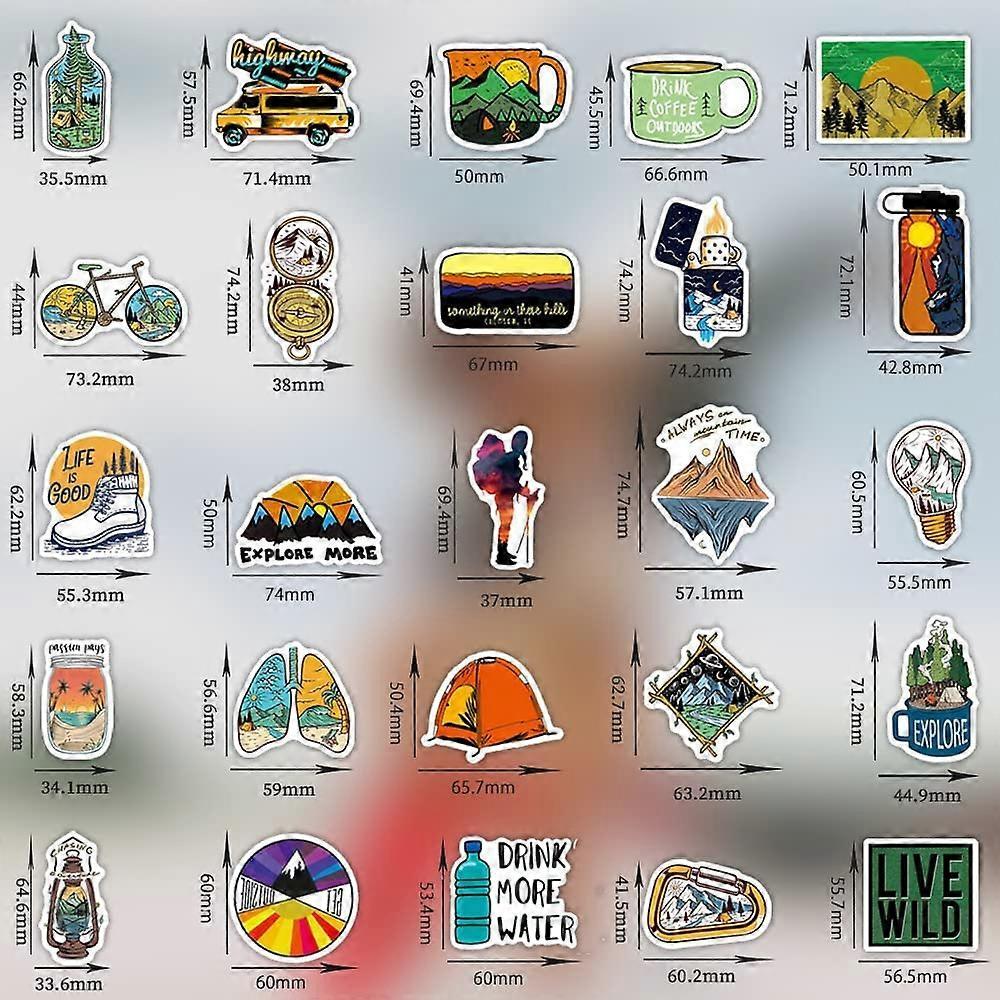 100 Sheets Outdoor Hiking Adventure Camping Sticker Pack, Waterproof Vinyl Travel Sticker Decals for Water Bottle Laptop Car Bumper Luggage Phone Case