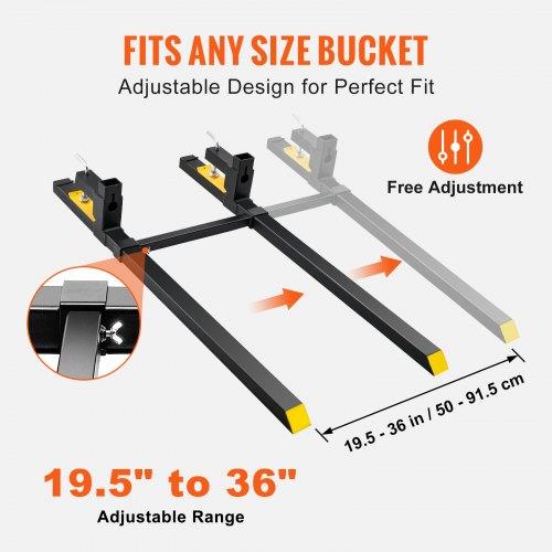 Pallet Forks, 2000 Lbs Tractor Bucket Forks, 60" Total Length Clamp On Pallet Forks with Adjustable Stabilizer Bar, Heavy Duty Pallet Forks for