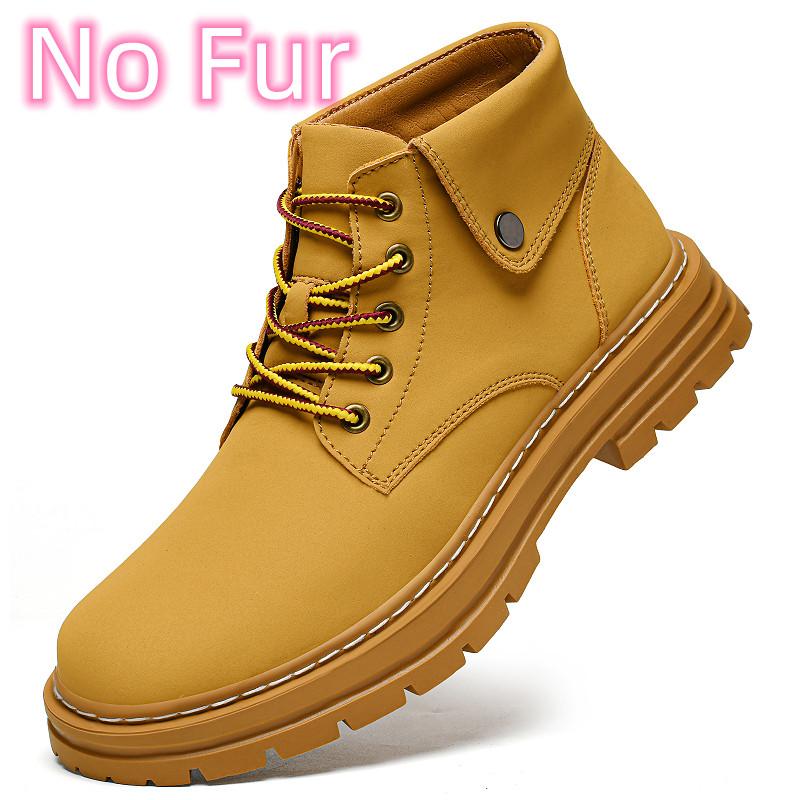 Non-Slip Male Motorcycle Boots Simple Plush Fur Snow Botas Genuine Leather Men Ankle Boots Handmade Autumn Winter High Top Shoes