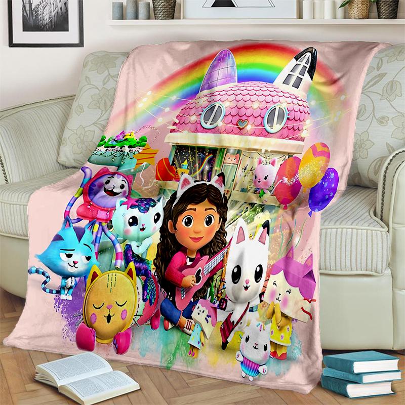3D Kawaii Gabbys Dollhouse Cartoon Girl Gift Blanket,Soft Throw Blanket for Home Bedroom Bed Sofa Travel Picnic Cover Kids