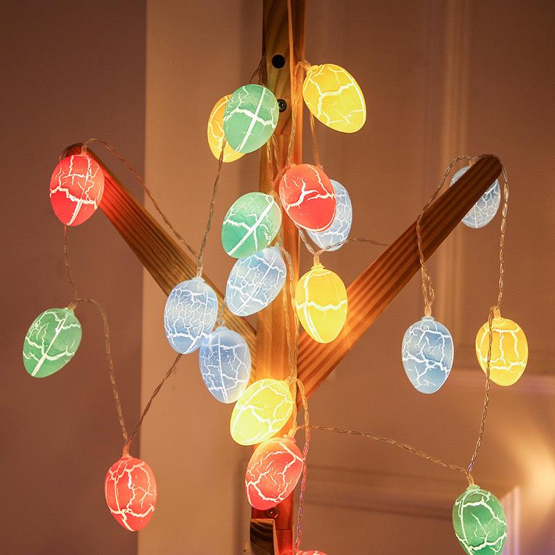 Easter LED Crackle Egg & Bunny String Lights with Star Cotton Ball Decor