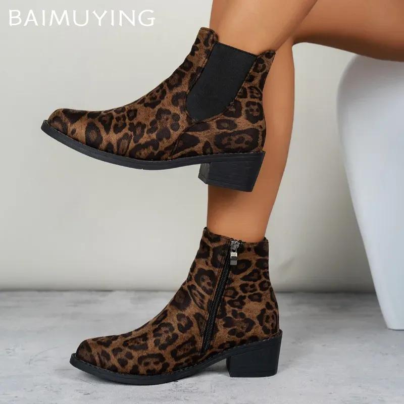 Leopard Women Snow Ankle Boots Sexy Chunky Chelsea Shoes Woman 2025 Trend Winter Retro Goth Gladiator Pointed Toe Botas De Mujer